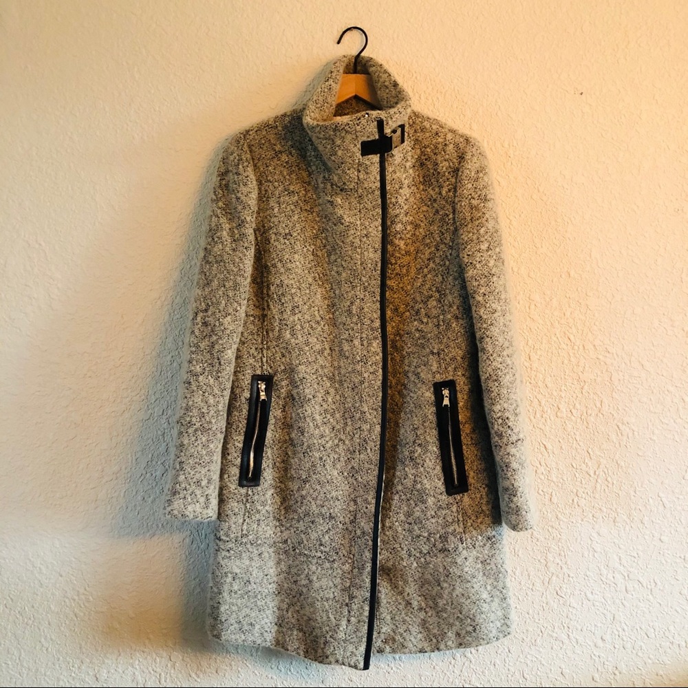 Calvin Klein Wool Coat w/ Pu Trim and Stand Collar